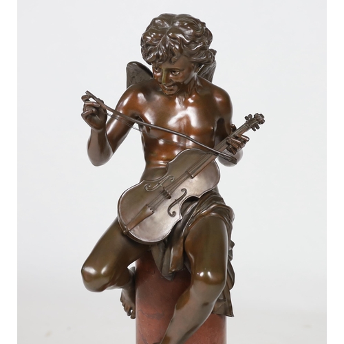 39 - Jean Bulio (French, 1827-1911), a 19th century French bronze 'Enfant Charmeur' modelled as Cupid pla... 