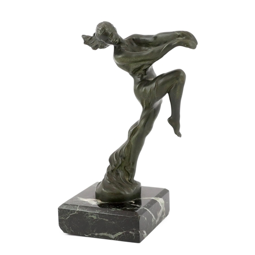 45 - Max Le Verrier (1891-1973), a patinated metal car mascot 'Isa', modelled as a dancer in diaphanous r... 