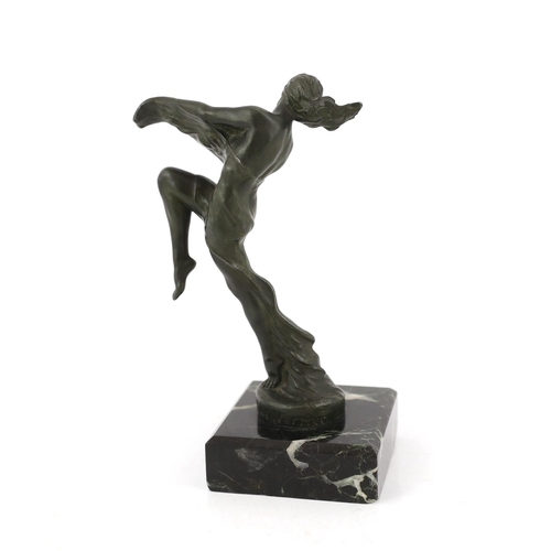 45 - Max Le Verrier (1891-1973), a patinated metal car mascot 'Isa', modelled as a dancer in diaphanous r... 