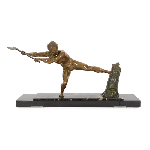 49 - Pierre-Joseph Hugonnet (French, 1801-1885), an Art Deco bronze figure of a woodcutter standing with ... 