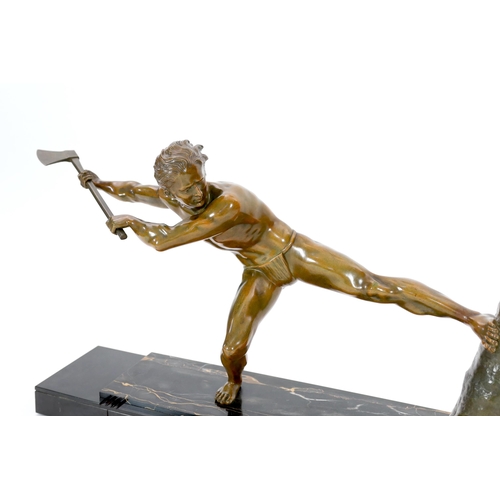 49 - Pierre-Joseph Hugonnet (French, 1801-1885), an Art Deco bronze figure of a woodcutter standing with ... 