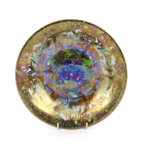 52 - A Wedgwood Fairyland lustre Jumping Faun Lily tray, designed by Daisy Makeig Jones, c.1925, the in... 