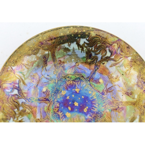 52 - A Wedgwood Fairyland lustre Jumping Faun Lily tray, designed by Daisy Makeig Jones, c.1925, the in... 