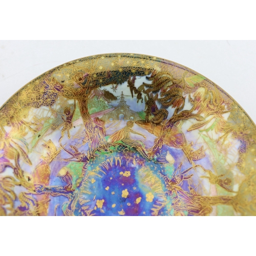 52 - A Wedgwood Fairyland lustre Jumping Faun Lily tray, designed by Daisy Makeig Jones, c.1925, the in... 