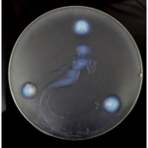 55 - An  R. Lalique 'Sirene' pattern opalescent glass dish (Coupe Trepied), moulded mark R. LALIQUE, Se... 