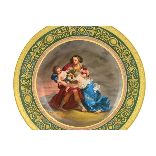 60 - A Vienna porcelain plate, mid 19th century, painted with a titled figure scene Ulysses raubtder And... 