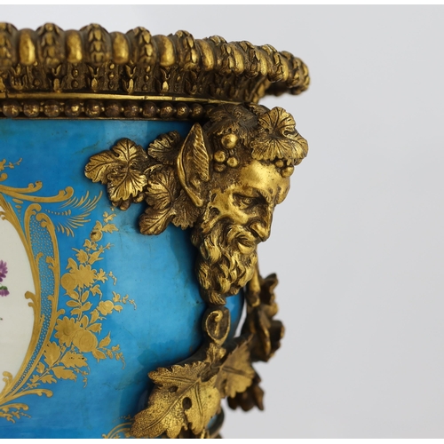 63 - An impressive French Sevres style porcelain and ormolu mounted pedestal vase, 19th century, finely p... 