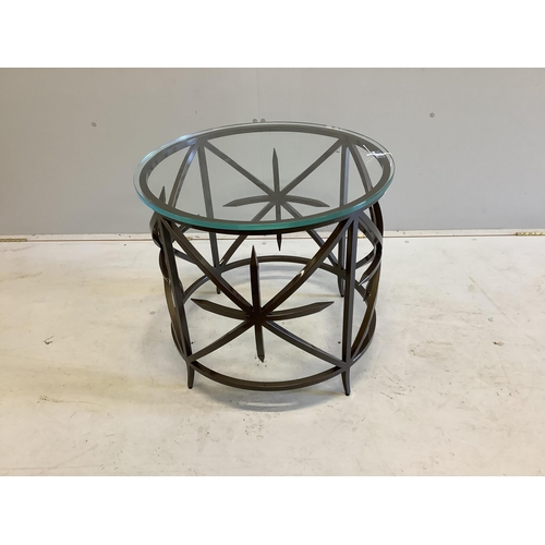 2009 - A circular Decca Furniture bronze and glass round side table, diameter 60cm, height 55cm