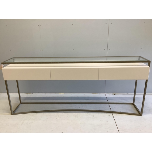 2014 - A Decorus console table with three drawers, width 200cm, depth 40cm, height 84cm
