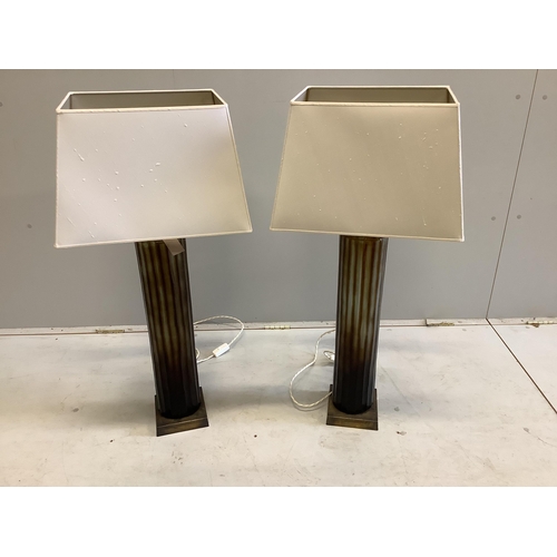 2022 - A pair of console lamps by Tyson, London, height including shades 98cm