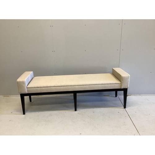 2027 - A Robert Langford Pimlico window seat upholstered in Lizzo Bahamas fabric, width 166cm, depth 47cm, ... 