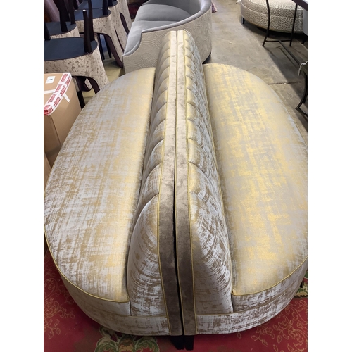 2030 - A bespoke Bray Design oval shape conversation sofa, upholstered in Rubelli Venezia Venier Piombo fab... 