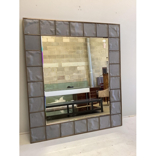 2055 - A custom made Louis Montrose faux shagreen and metal frame wall mirror, width 141cm, height 161cm... 
