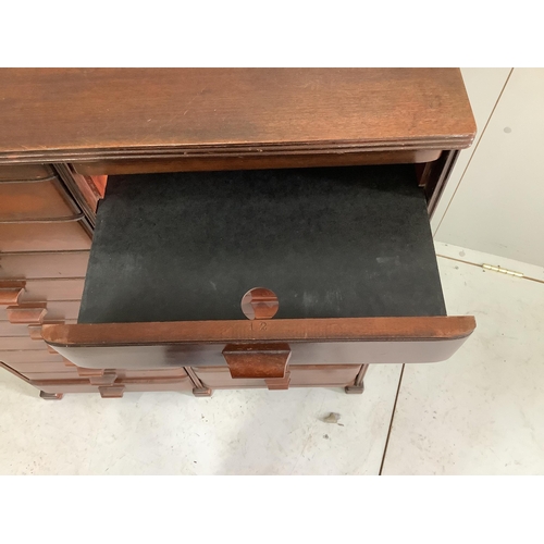 2081 - A mid century mahogany twenty-two drawer filing chest, width 79cm, depth 36cm, height 91cm