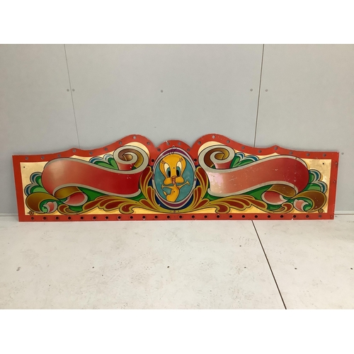 2126 - A vintage metal 'Tweety Pie' fairground panel, length 225cm, height 62cm