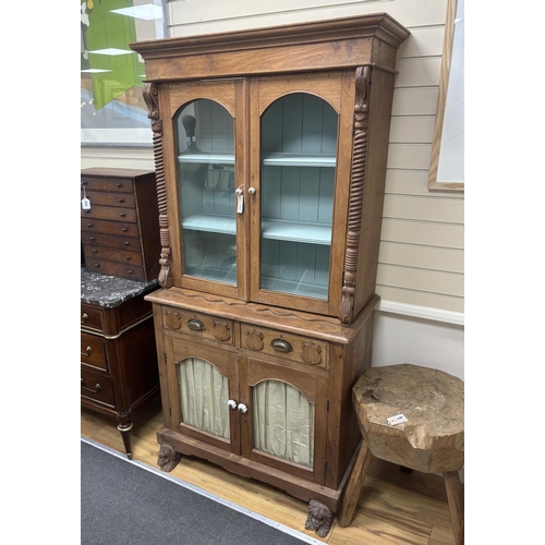 2133 - A 19th century Anglo Indian carved hardwood glazed cabinet, width 96cm, depth 47cm, height 194cm... 