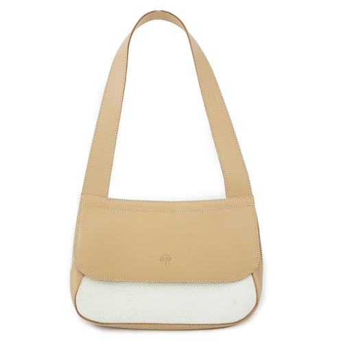 2287 - A Mulberry leather shoulder bag, two tone white and light tan. Mulberry logo embossed in the leather... 