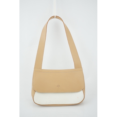 2287 - A Mulberry leather shoulder bag, two tone white and light tan. Mulberry logo embossed in the leather... 