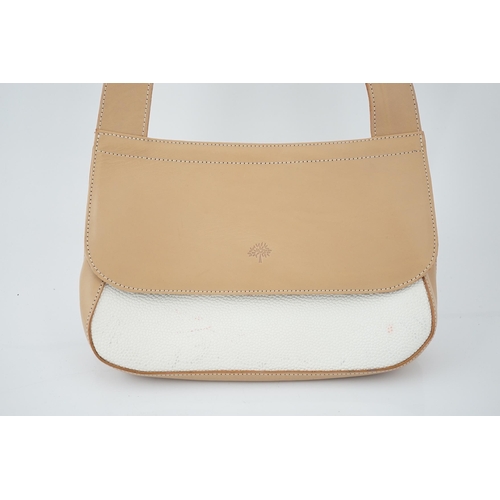 2287 - A Mulberry leather shoulder bag, two tone white and light tan. Mulberry logo embossed in the leather... 