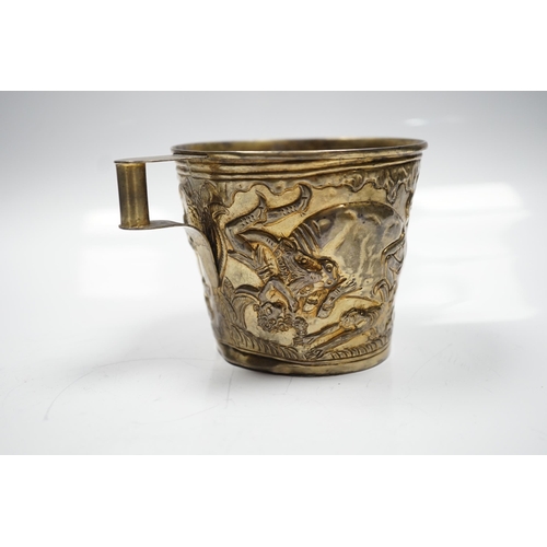 2860 - A Greek Lalaounis 900 standard gilt white metal, cup, embossed with continuous raging bull scene, he... 