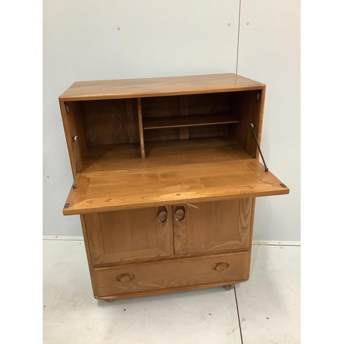 1018 - An Ercol elm bureau / cabinet, width 82cm, depth 44cm, height 109cm