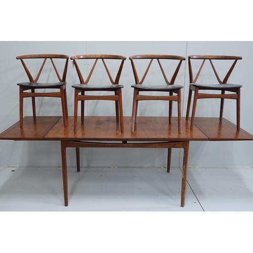 1024 - Henning Kjaernulf for Bruno Hansen, four Model 225 'Wishbone' teak dining chairs, width 55cm, depth ... 