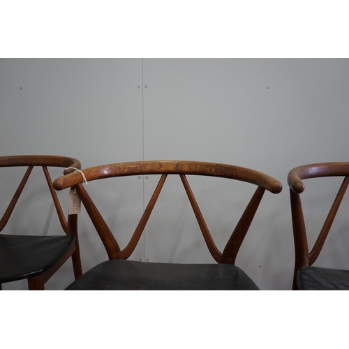 1024 - Henning Kjaernulf for Bruno Hansen, four Model 225 'Wishbone' teak dining chairs, width 55cm, depth ... 