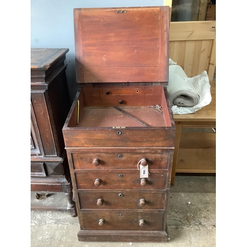 1056 - A small 19th century rosewood davenport, width 47cm, depth 51cm, height 77cm