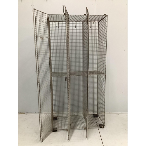 1127 - A vintage wirework six division locker, width 90cm, depth 46cm, height 185cm