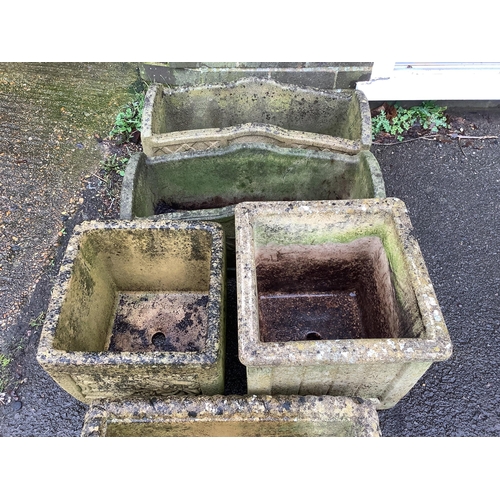 1152 - Two pairs of reconstituted stone rectangular garden planters, largest width 61cm, height 27cm and tw... 