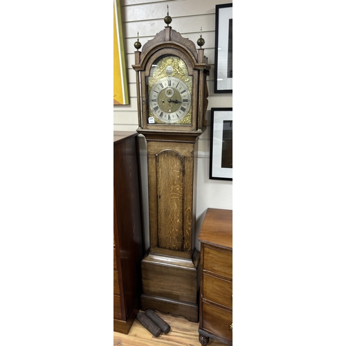 1171 - An 18th century and later oak eight day longcase clock, marked Thomas Baker, Portsmouth, height 222c... 