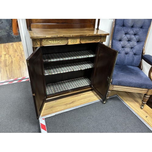 1180 - A Regency cut brass and inlaid rosewood chiffonier, width 90cm, depth 37cm, height 121cm