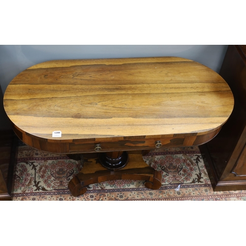 1200 - An early Victorian rosewood centre table, fitted with a single drawer, width 117cm, depth 58cm, heig... 