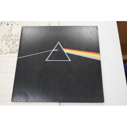 1278 - Three Pink Floyd LP record albums; Dark Side of the Moon, on Harvest SHVL 804, with both posters and... 