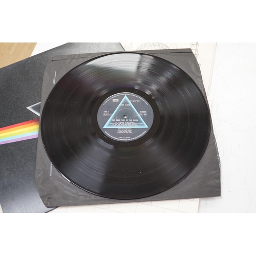 1278 - Three Pink Floyd LP record albums; Dark Side of the Moon, on Harvest SHVL 804, with both posters and... 