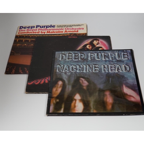 1280 - Three Deep Purple LP record albums; Machine Head (TPSA7504) with laminated cover and fold out lyric ... 