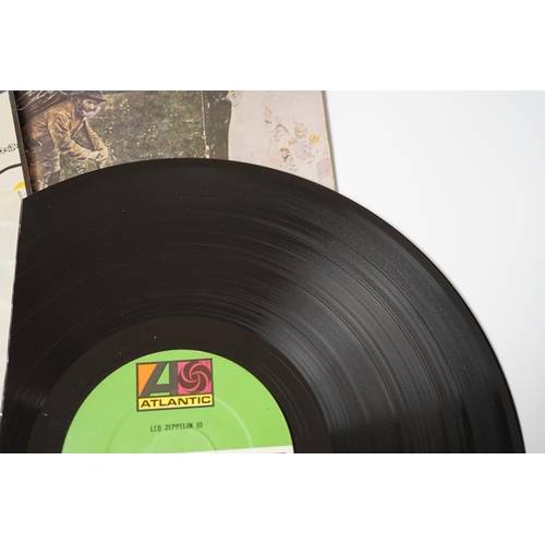 1281 - Three Led Zeppelin LP record albums; Led Zeppelin III with green and orange label (K50002), Led Zepp... 