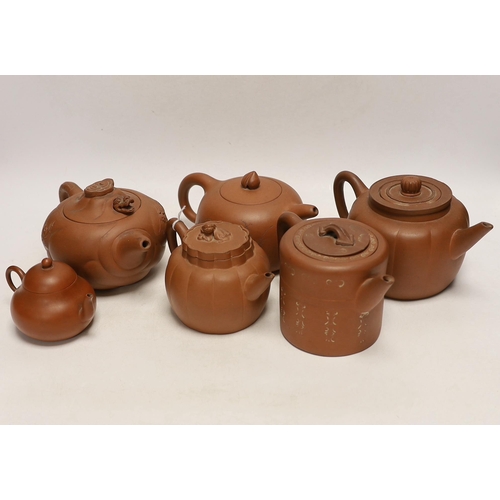 1407 - Six Chinese Yixing terracotta teapots, largest 11cm