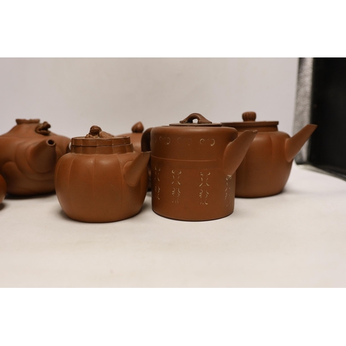 1407 - Six Chinese Yixing terracotta teapots, largest 11cm