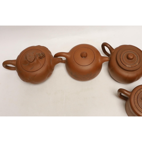 1407 - Six Chinese Yixing terracotta teapots, largest 11cm