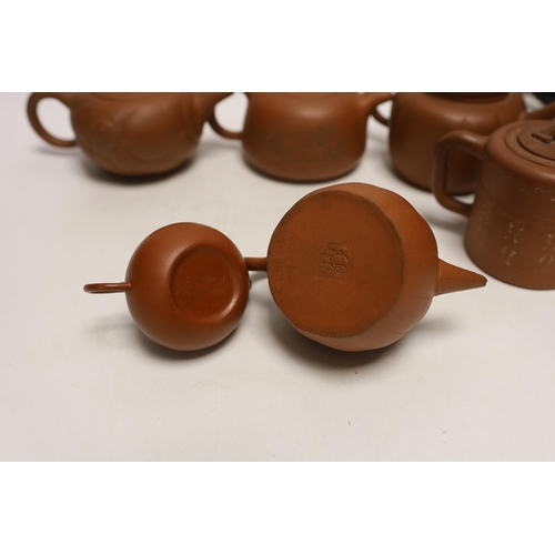 1407 - Six Chinese Yixing terracotta teapots, largest 11cm