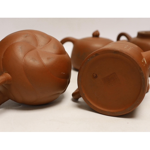 1407 - Six Chinese Yixing terracotta teapots, largest 11cm