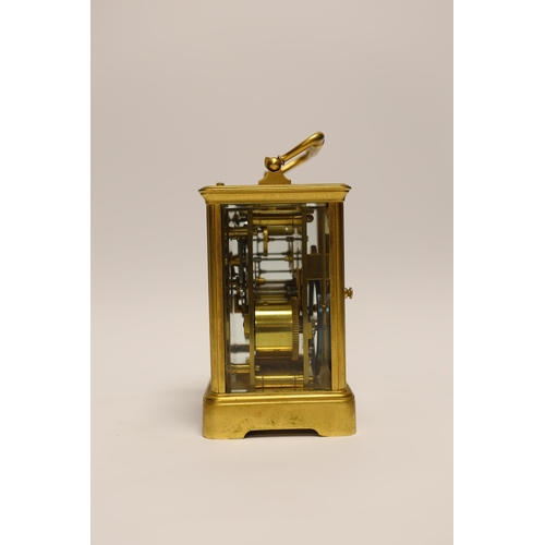 1413 - A gilt brass carriage clock with repeater, the dial inscribed Edward & Sons Glasgow, 18cm high... 