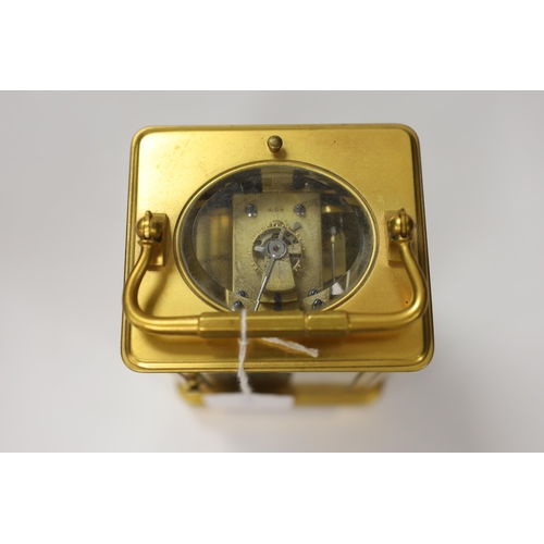 1413 - A gilt brass carriage clock with repeater, the dial inscribed Edward & Sons Glasgow, 18cm high... 