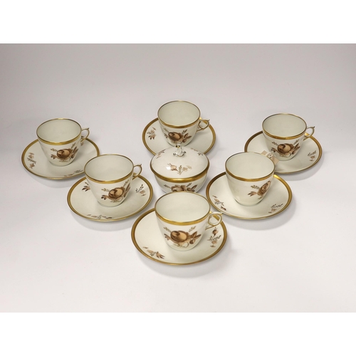 1414 - A Royal Copenhagen part coffee set comprising six cups and saucers and a jar and cover, largest 12.5... 