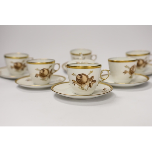 1414 - A Royal Copenhagen part coffee set comprising six cups and saucers and a jar and cover, largest 12.5... 