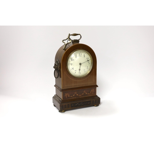 1415 - An early 20th century inlaid mahogany mantel clock, 25cm high