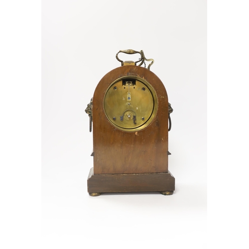 1415 - An early 20th century inlaid mahogany mantel clock, 25cm high