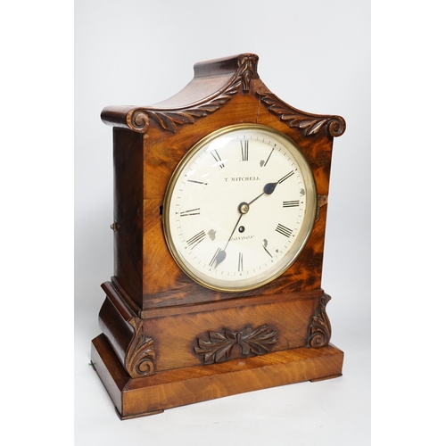 1420 - T. Mitchell, London, a William IV mahogany cased eight day bracket timepiece, 45cm high