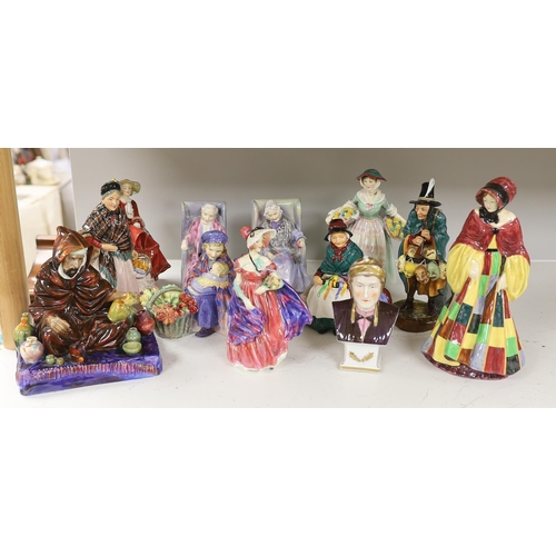 1423 - Eleven Royal Doulton porcelain figures including; The Potter HN1493, The Orange Lady HN1759, Daffy-D... 